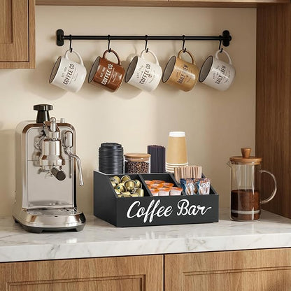 Coffee Station Organizer for Countertop, Wood Coffee Bar Organizer for Farmhouse Coffee Bar Decor, Tea Condiment Storage Organizer, Coffee Pod Holder and Coffee Bar Accessories - Image 4
