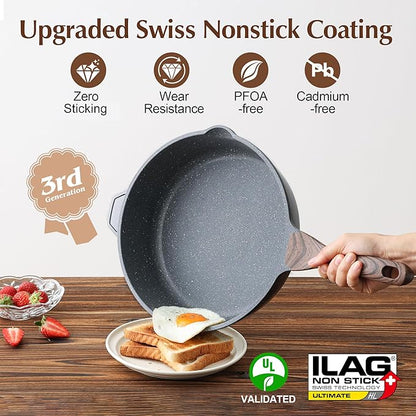 SENSARTE Nonstick Deep Frying Pan Skillet, 12-inch Saute Pan with Lid, Stay-cool Handle, Chef Pan Healthy Stone Cookware Cooking Pan, Induction Compatible, PFOA Free - Image 2