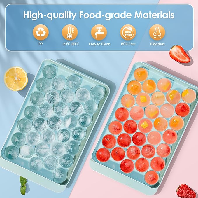 WIBIMEN Ice Cube Tray with Lid and Bin - Round Ice Trays for Freezer with Lid - Ice Cube Trays for Freezer with Ice Container (0.8"-2PACK Blue) - Image 3
