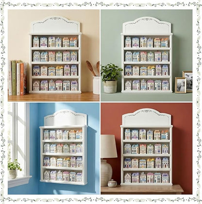 Chunful Vintage Spice Jar Wooden Rack Green White Vines Spice Shelf for 24 Jars, Village Style Wall Mounting Kitchen Storage Decorative Hanging Display Rack, Shelf Only(22.25 x 17.25 Inches)