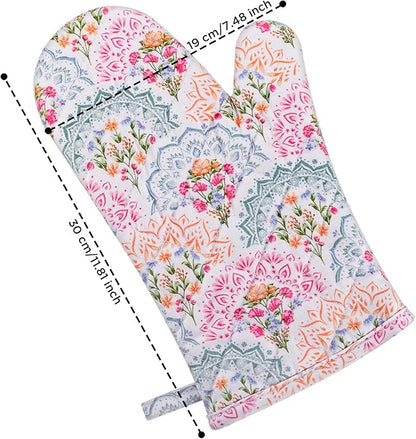 BONTHEE Pot Holders for Kitchen Heat Resistant Hot Pads for Countertops Oven Pot Holders Cotton Potholders for Kitchen Cooking Baking, Extra Long Cotton Cooking Gloves - Mandala - Oven Gloves - 2PCS