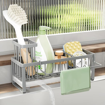 SWTYMIKI Sponge Holder for Kitchen Sink - Sink Caddy with Brush Holder Self-draining Sponge Caddy Organizer with Divider Stainless Steel Kitchen Accessories Storage for Countertop, Gray by SwtyMiki-TidyHomeSweetLife