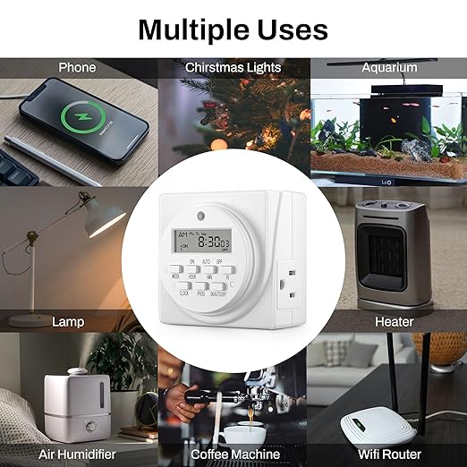 BN-LINK Indoor Digital Timer Outlet, Dual Outlet 7 Day Programmable Light Switch, 3 Prong Plug in Timers for Electrical Outlets, Lamps, Fans, 8 On/Off Programs, 1 Pack, 15A/1875W, ETL Listed - Image 7