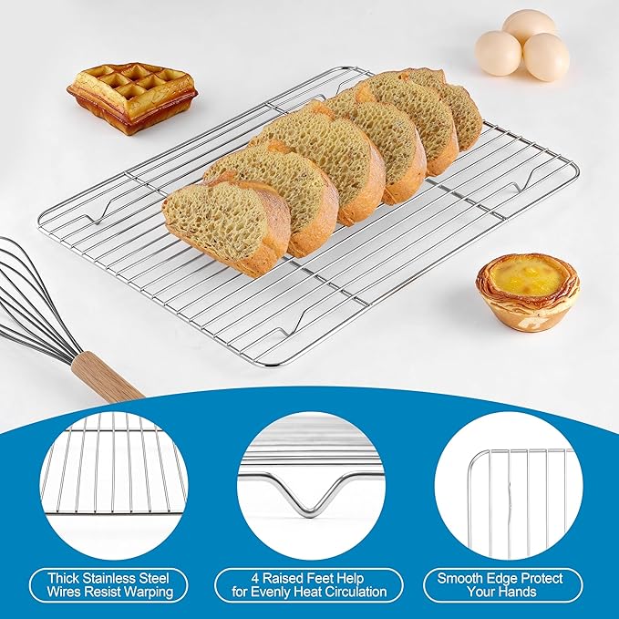 Herogo Stainless Steel Baking Sheet with Wire Rack Set(2 Pans + 2 Racks), 16" x 12" x 1" Rectangle Jelly Roll Sheet Pan Set for Oven, Non Toxic & Heavy Duty & Easy Clean-Large