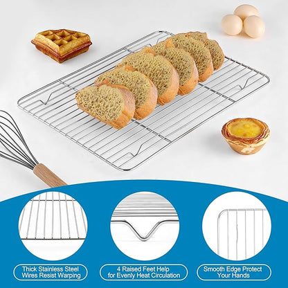 Herogo Stainless Steel Baking Sheet with Wire Rack Set(2 Pans + 2 Racks), 16" x 12" x 1" Rectangle Jelly Roll Sheet Pan Set for Oven, Non Toxic & Heavy Duty & Easy Clean-Large