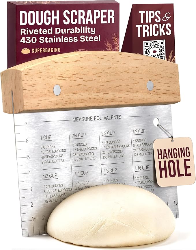 Superbaking Dough Scraper - 6" Bench Scraper - Dough Cutter with Ruler - Pastry & Cake Scraper - Kitchen Tools Sourdough Baking Supplies - Bread Making Tools & Accessories for Home Bakers by Superbaking
