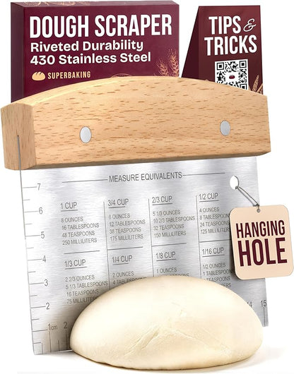 Superbaking Dough Scraper - 6" Bench Scraper - Dough Cutter with Ruler - Pastry & Cake Scraper - Kitchen Tools Sourdough Baking Supplies - Bread Making Tools & Accessories for Home Bakers by Superbaking