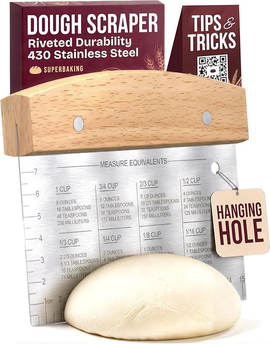 Superbaking Dough Scraper - 6" Bench Scraper - Dough Cutter with Ruler - Pastry & Cake Scraper - Kitchen Tools Sourdough Baking Supplies - Bread Making Tools & Accessories for Home Bakers by Superbaking