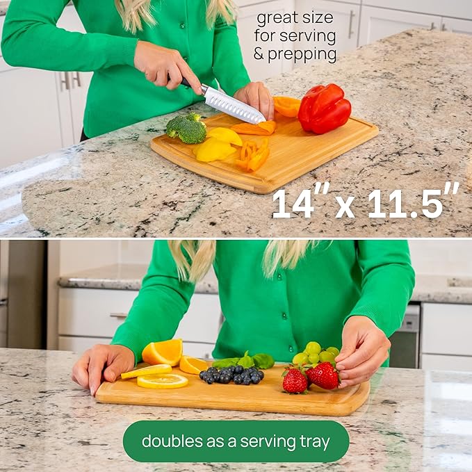 Bamboo Cutting Board – 15 Inch Wood Cutting Boards for Kitchen with Glue-Free Surface™ & Juice Groove – Non-Toxic, FSC-Certified, Durable Wooden Chopping Board - Image 4
