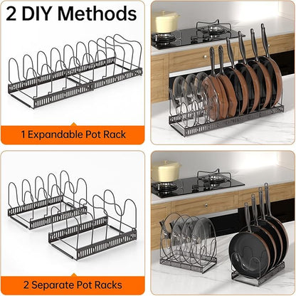 MUDEELA Pots and Pans Organizer Rack for under Cabinet, Expandable Pot Lid Kitchen Cabinet Organizer Holder with 10 Adjustable Compartment Cutting Board Organizer for Pan Lid Cookie Sheet Rack, Bronze - Image 5