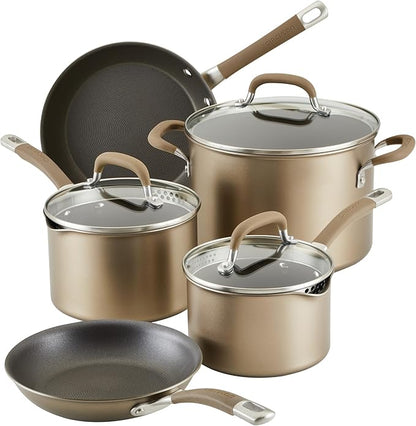 Circulon Premier Professional Hard Anodized Nonstick Cookware Induction Pots and Pans Set, 8 Piece - Bronze by Circulon