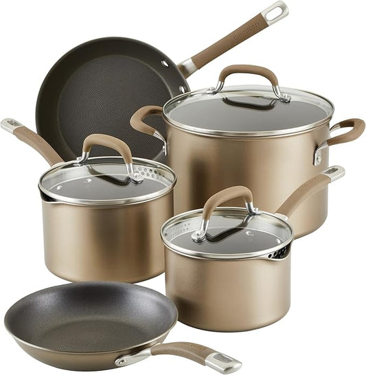 Circulon Premier Professional Hard Anodized Nonstick Cookware Induction Pots and Pans Set, 8 Piece - Bronze by Circulon