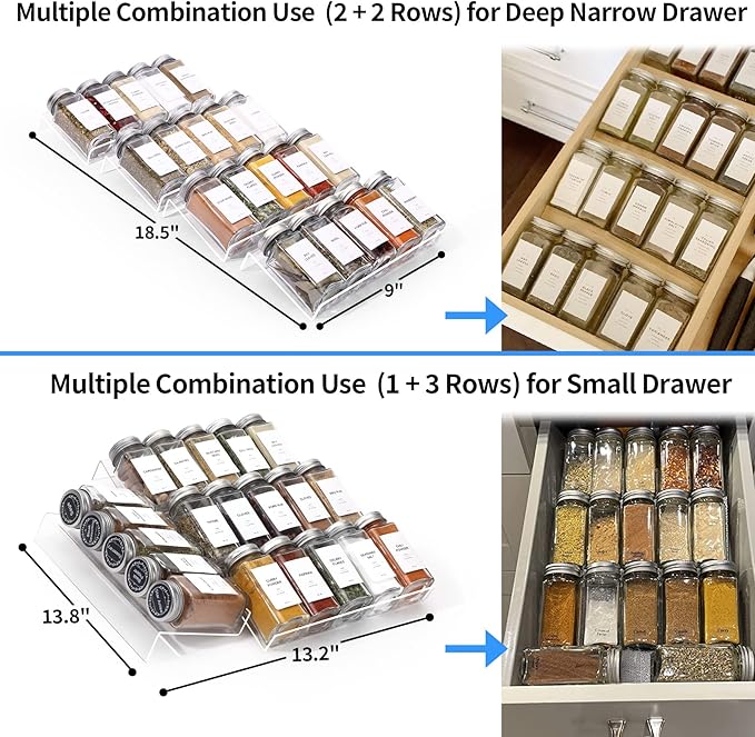 MIUKAA Clear Acrylic Spice Drawer Organizer, 4 Tier- 1 Set Seasoning Jars Drawers Insert, Kitchen Spice Rack Tray for Drawer/Countertop (Jars not included) - Image 3