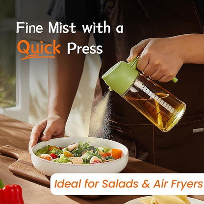 TrendPlain 16oz/470ml Glass Olive Oil Sprayer for Cooking – 2 in 1 Olive Oil Dispenser Bottle for Kitchen Gadgets and Air Fryer Accessories, Salad, BBQ - Green - Image 2