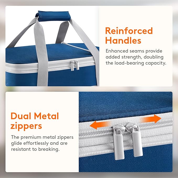 Lifewit Insulated Double Decker Casserole Carrier, Expandable Lasagna Lugger Tote Bag for Hot or Cold Food, Fits 9" x 13" Baking Dish for Potluck Parties, Picnic and Cookouts, Pure Blue