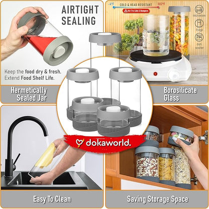 Glass Canisters Set - Kitchen Leakproof Seal Food Storage Jars - Coffee Bean Container - Pack of 5 Glass Canisters With Vacuum Airtight Lids for Cereal, Pet Treats, Nuts, Candy - Image 6