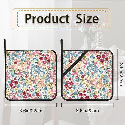 Wild Flowers Floral Meadow Pot Holder Set of 2,Heat Resistant Potholders Oven Hot Pads for Kitchen Cooking Baking BBQ