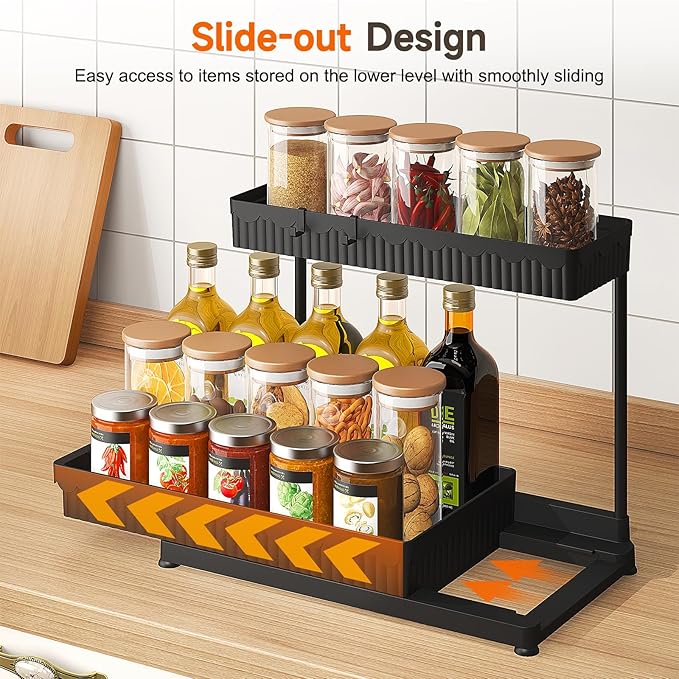 Sevenblue 3 Pack Multi-Purpose Pull-Out Storage Organizers, 2-Tier L-Shaped Under Sink/Cabinet Organizers and Storage for Bathroom & Kitchen, Black, 12.8 Inches - Image 3