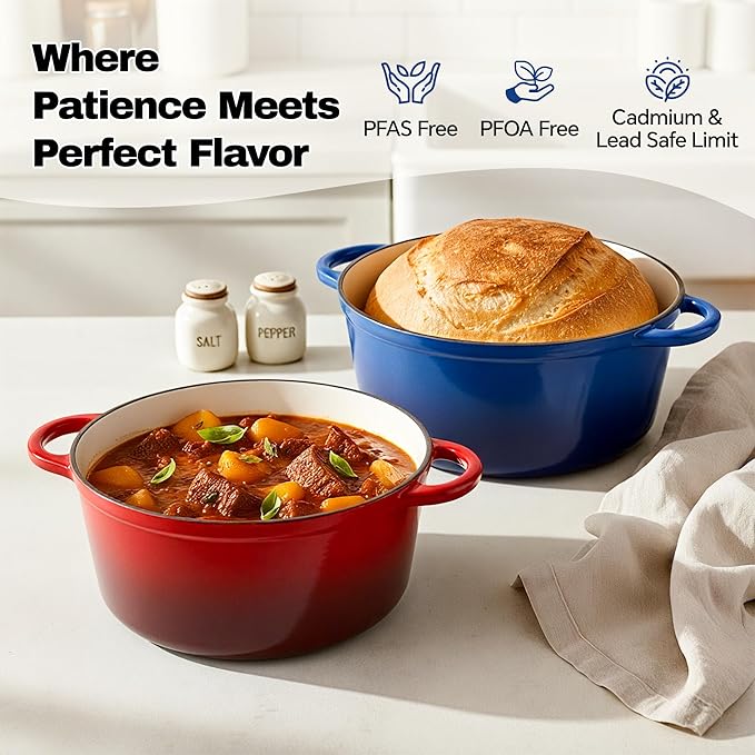 4.5 Quart Dutch Oven Pot with Lid, Non Stick Enameled Cast Iron Dutch Oven for Bread Baking, Heavy-Duty, Oven Safe Ceramic Cookware Up to 500°F for Baking, Braising, Stews, Roasting, Blue - Image 2