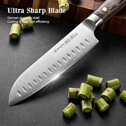 Knife Set, Emojoy 16-Piece Kitchen Knife Set with Block, Knife Block Set with Kitchen Shears and Sharpener, High Carbon German Steel(Natural Wenge)