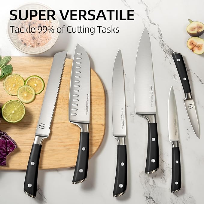 KnifeSaga Knife Set with Block, Japanese 15 PCS Ultra Sharp Ktichen Knives Set, High Carbon Stainless Steel Knife Block Set with Sharpener, Professional Knives with Ergonomic Handle for Home Chefs - Image 8