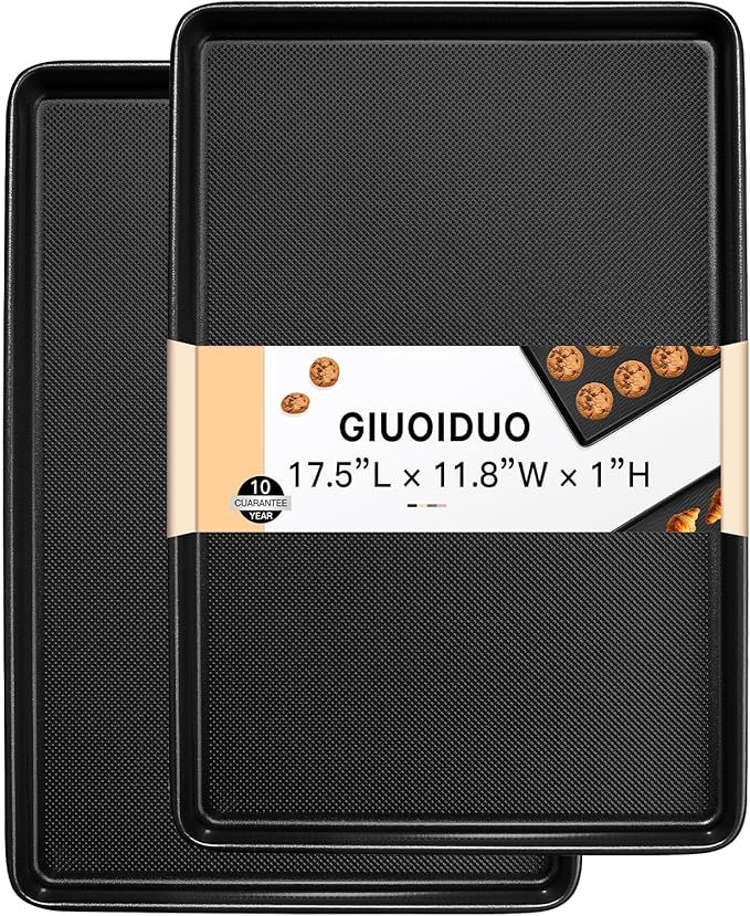 2-Pack Commercial & Home Baking Sheet Pans - Heavy Duty Nonstick Carbon Steel Cookie Trays, Warp-Resistant Oven Pans for Baking, Roasting & Sheet Pan Meals (17.5x11.8 Inch) by GIUOIDUO