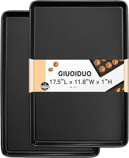 2-Pack Commercial & Home Baking Sheet Pans - Heavy Duty Nonstick Carbon Steel Cookie Trays, Warp-Resistant Oven Pans for Baking, Roasting & Sheet Pan Meals (17.5x11.8 Inch) by GIUOIDUO