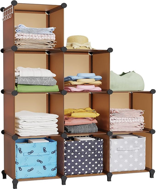 HOMIDEC Closet Organizers and Storage, 9 Cube Storage Organizer Cubes, Portable Closet Organizer Shelves for Clothes, Bedroom, Wardrobe, Kids Room, Bathroom, Brown by DecorateYourHome