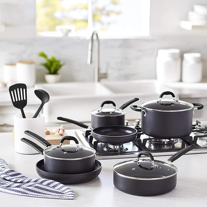 Amazon Basics Hard Anodized Non-Stick 12-Piece Cookware Set, Pots, Pans and Utensils, Black - Image 7