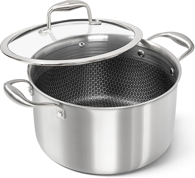 MICHELANGELO Tri-ply Stainless Steel Stock Pot with Lid - 6 Quart, Nonstick Cooking Pot with Honeycomb Interior, Heavy Duty Stockpot, Compatible with All Cooktops by Michelangelo