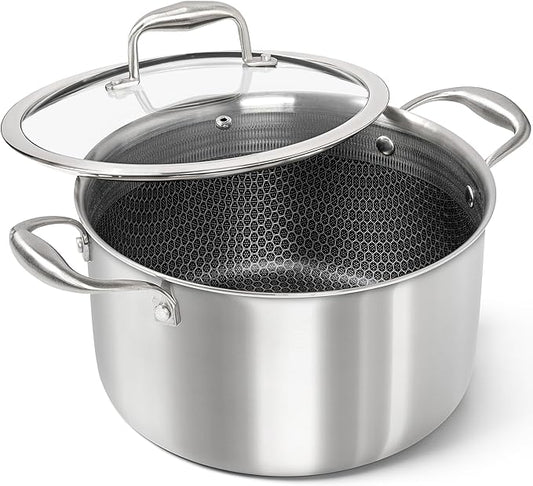 MICHELANGELO Tri-ply Stainless Steel Stock Pot with Lid - 6 Quart, Nonstick Cooking Pot with Honeycomb Interior, Heavy Duty Stockpot, Compatible with All Cooktops by Michelangelo