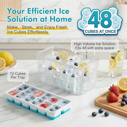 NFK Ice Cube Tray with Lid & Bin - 4 Pack 48 Cubes Stackable Silicone Trays for Freezer with Storage Container, Leak-Proof Lids, BPA-Free, Easy Release for Kitchen, RV, Party, Cocktail & Coffee - Image 3