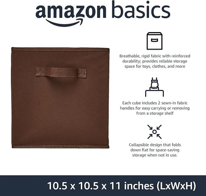 Amazon Basics Collapsible Fabric Storage Bins with Handles, Cube Organizer, Lightweight Fabric, 10.5"x10.5"x11", Brown, 6-Pack - Image 2