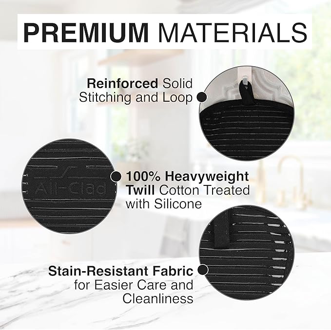 All-Clad Premium Pot Holder & Hot Pad: Heat Resistant to 500 Degrees - 100% Cotton, 10""x6.25"" Hot Pad for Kitchen and Barbeque, (2-Pack), Black - Image 5