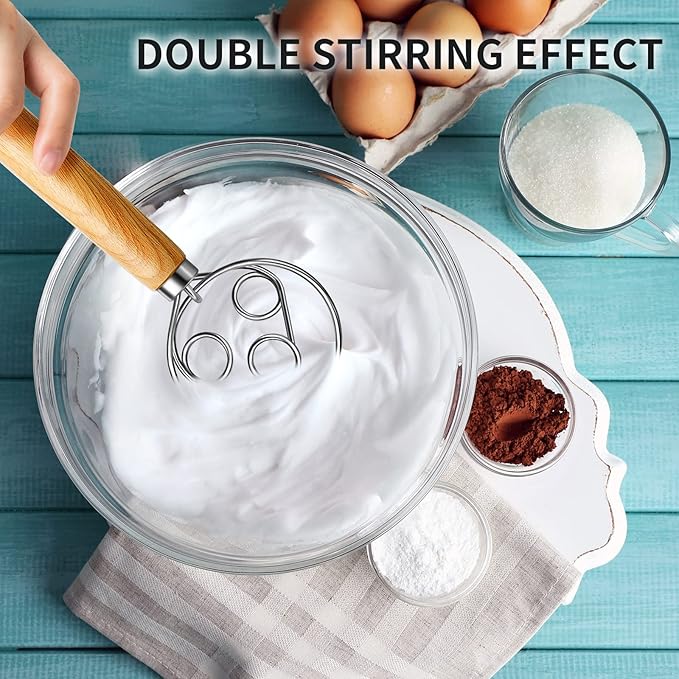TEEVEA Danish Dough Whisk for Bread Sourdough, Wooden Handle & Stainless Steel Hook - Image 4