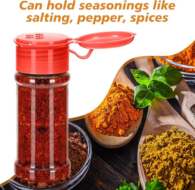 Amyhill 100 Pcs Plastic Spice Bottles Spice Jars with Cap Seasoning Jars Shaker 2 Oz/ 60ml Clear Bottle Containers with Shaker Lids for Storing Herbs and Seasoning Powders (Red)