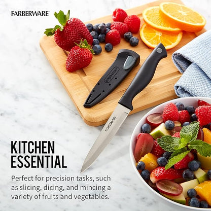 Farberware Edgekeeper 4.5-Inch Fine Edge Utility Knife with Self-Sharpening Blade Cover, High Carbon-Stainless Steel Kitchen Knife with Ergonomic Handle, Razor-Sharp Knife, Black - Image 6