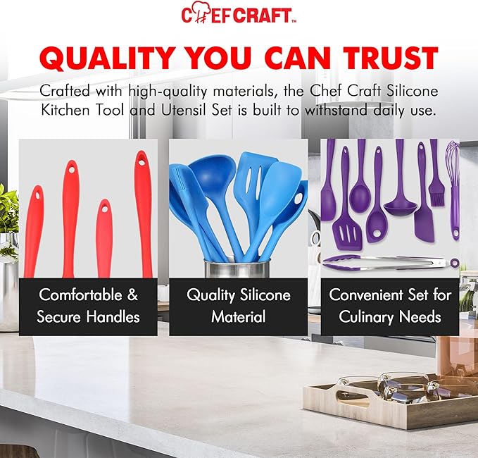 Chef Craft 9 Piece Multicolor Premium Silicone Kitchen Tool Set (42088) - Image 6