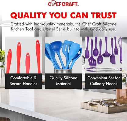 Chef Craft - Premium Silicone Kitchen Tools and Utensils Set, Non-Scratch, Withstands Temperatures up to 450°F, BPA-Free, 9 Piece Cooking Utensils Set, Pink - Image 6
