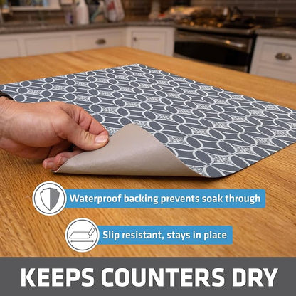 Drymate Jumbo XL Dish Drying Mat (19”x24”), Low-Profile, Super Absorbent, Quick Dry Fabric, Waterproof & Slip-Resistant, for Kitchen Counter, Trimmable, Easy to Clean (USA Made)(Indigo Grey) - Image 3