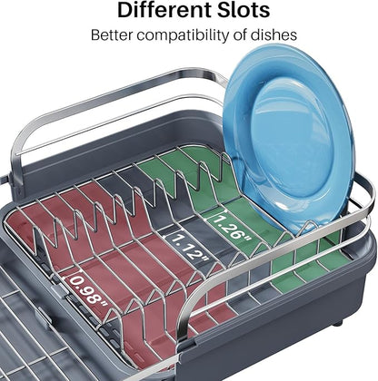 SNTD Dish Drying Rack, Expandable Dish Rack for Kitchen Counter, Stainless Steel Dish Drainer with Drainboard Set and Utensil Holder (Gray) - Image 7