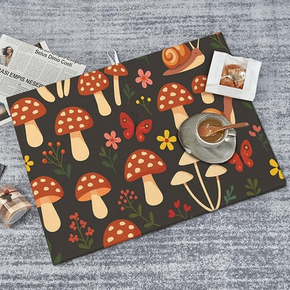 Mushroom Snail Dish Drying Mats for Kitchen Counter, Large 18"x24" Dish Mats for Drying Dishes, Microfiber Absorbent Dish Drying Pad Rack Mat Kitchen Decor Reusable Washable