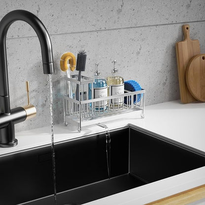 Moforoco Larger Version Sponge Holder for Kitchen Sink, Sink Caddy with High Brush Holder, Kitchen Sink Organizer Countertop Rustproof 304 Stainless Steel (Stainless Steel) - Image 6