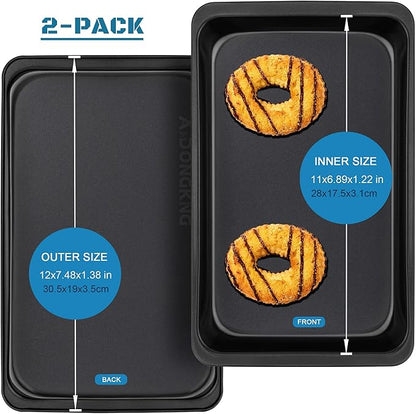 Baking Sheet Pans, Cookie Tray, Nonstick Heavy Carbon Steel Bakeware, 2-Pack, 12 X 7.5 Inches (Inner 11 X 6.9) - Image 2