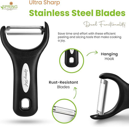 Spring Chef Stainless Steel Y Shaped Vegetable Peeler for Kitchen - Heavy Duty Potato Peeler with Ultra Sharp Blades & Soft Grip Handle for Apple, Carrot, Cucumber, Veggie, Fruit, Citrus - Black - Image 3