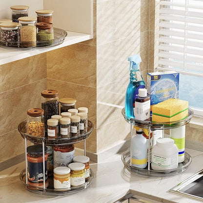 LAMU 2 Pack 2 Tier Lazy Susan Turntable Organizer 9.25'' Rotating Spice Rack Organization for Cabinet, Kitchen, Pantry, Countertop, Bathroom, Vanity, Medicine Cabinet Organizer, Grey - Image 7