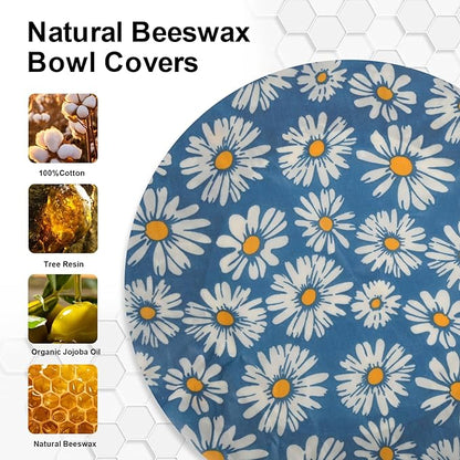 Reusable Bowl Covers for Bread Proofing（2 Large）- Cotton Beeswax Bowl Covers Reusable with Elastic Rim, Sourdough Bowl Cover for Food Storage and Food Preservation (10INCH) (daisy)