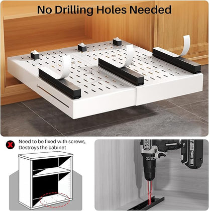 2 Pack Pull out Cabinet Organizer, Expandable Width(14"-24"), Depth(13"-24") with 3 Rails, Slide Out Drawers With Raising Pad for Framed Cabinets, with Adhesive Film for Cabinets in Kitchen, White - Image 7