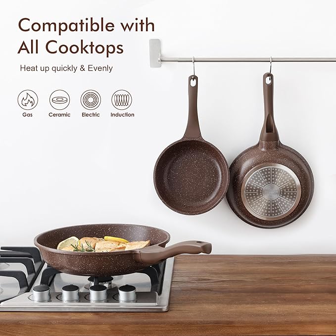 SENSARTE Nonstick Frying Pan Skillet, Non Stick Omelette Pan, Healthy Stone Cookware Chef's Pan PFOA Free, Toffee Brown (9.5 Inch) - Image 3