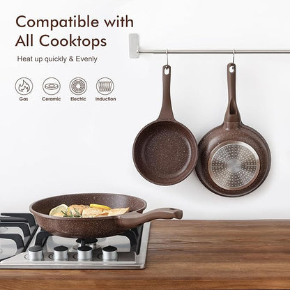 SENSARTE Nonstick Frying Pan Skillet, Granite Coating Omelette Pan, Healthy Stone Cookware Chef's Pan PFOA Free, Toffee Brown (11 Inch) - Image 3